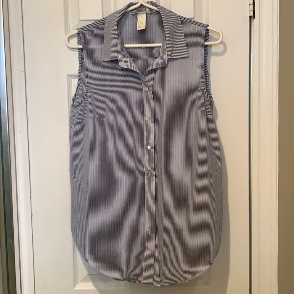 Blue and white pinstripe button down blouse